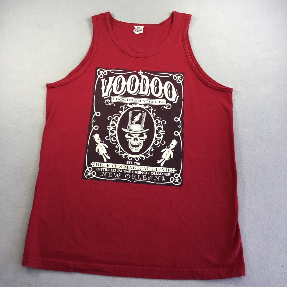 Voodoo Bourbon Street New Orleans Tank Top Red Mens Large Dr Rays Elixir Skull